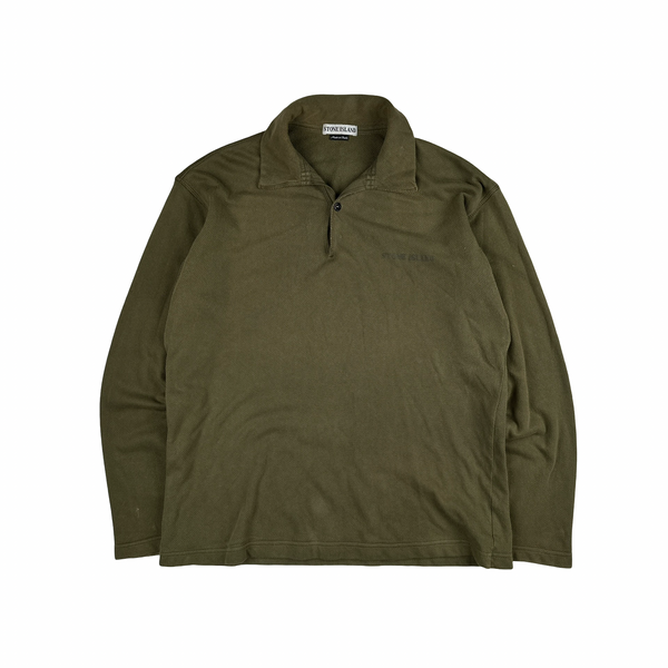 Stone Island Vintage 1998 Khaki Long-sleeved Pullover Polo Shirt - Large