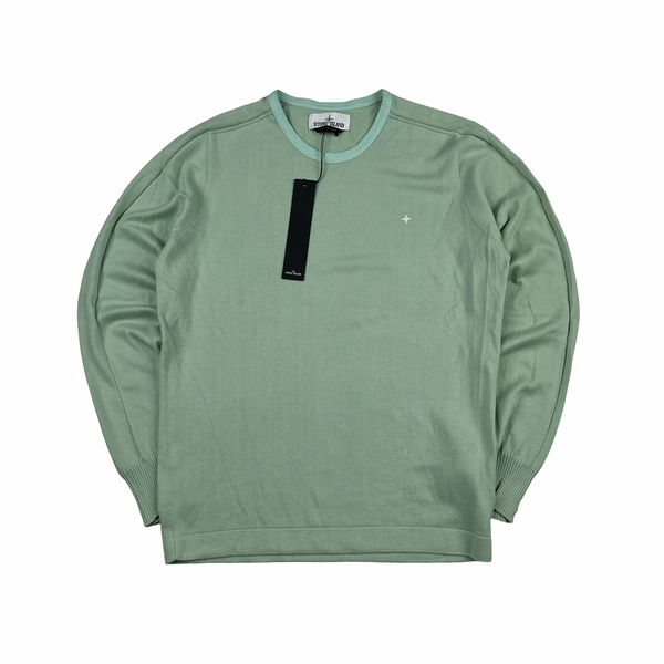 Stone Island 2018 Green Stellina Knit Cotton Crewneck Jumper - Small