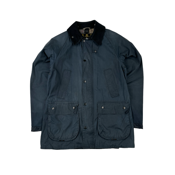 Barbour Tartan Lined Multi Pocket Corduroy Collar Waxed Jacket - Small