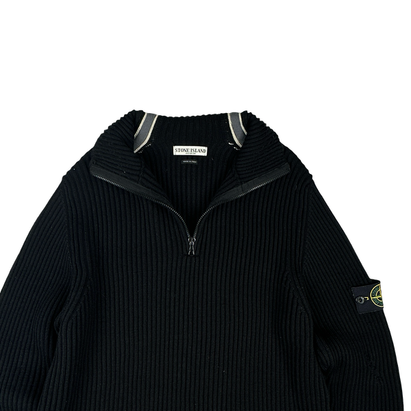 Stone Island 2005 Striped Heavyweight Wool Pullover Quarter Zip Knit - XL