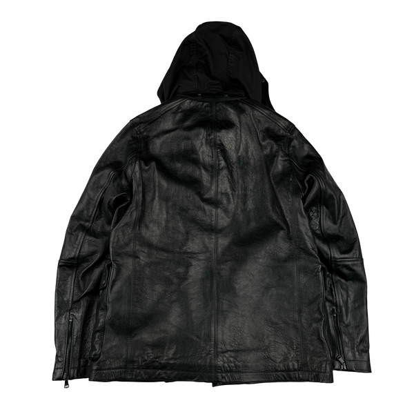 CP Company Black Mille Miglia Leather Goggle Jacket - Large