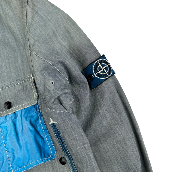 Stone Island 2006 RARE Denim Sanded Micro Twill Reflective Pocket Denim Jacket - Small