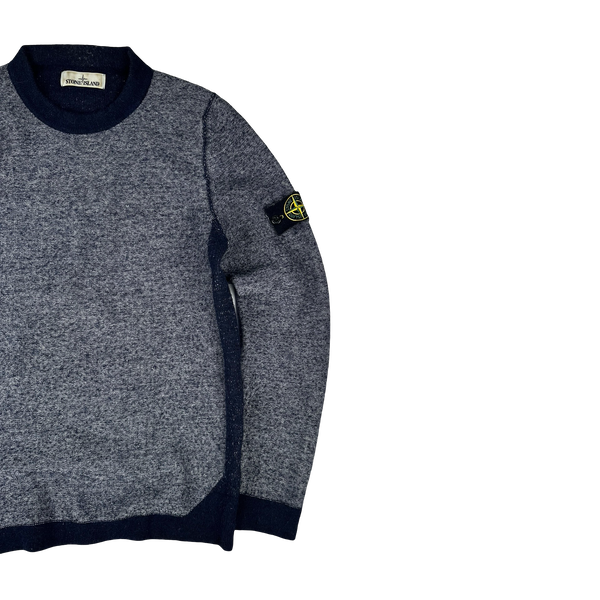 Stone Island 2017 Grey Block Pattern Wool Crewneck Jumper - Medium