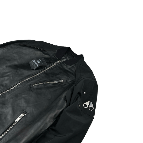 Moose Knuckles Black Leather Lined Bomber Jacket - XL