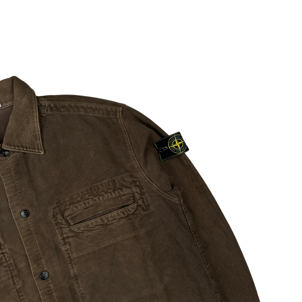Stone Island Vintage 1997 Brown Mole Skin Cotton Overshirt - Large