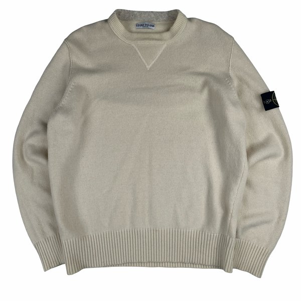 Stone Island 2008 Cream White Wool Crewneck Jumper - 3XL