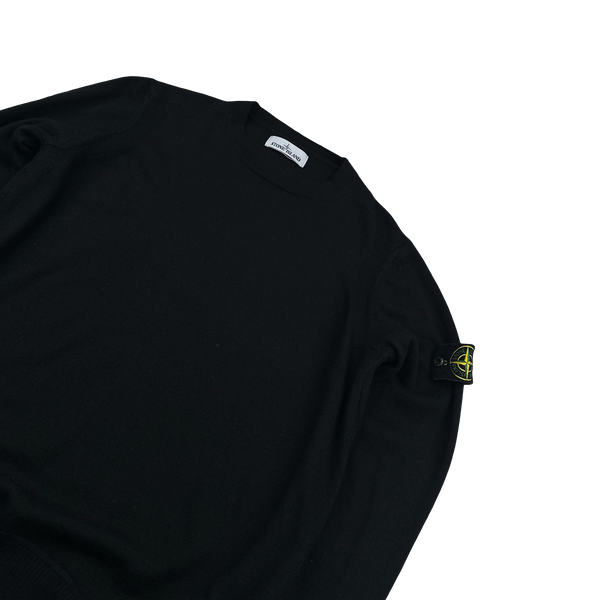 Stone Island 2021 Black Crewneck Lightweight Pure Wool Knit Jumper - Large