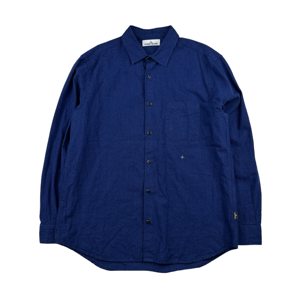 Stone Island 2016 Blue Linen Blend Buttoned Shirt - XXL