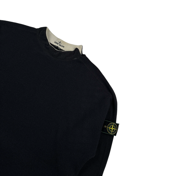 Stone Island 1996 Vintage Navy Wool Mock Neck Pullover Jumper - XL