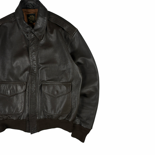 Avirex Brown Classic Goatskin Padded Bomber Jacket - Large