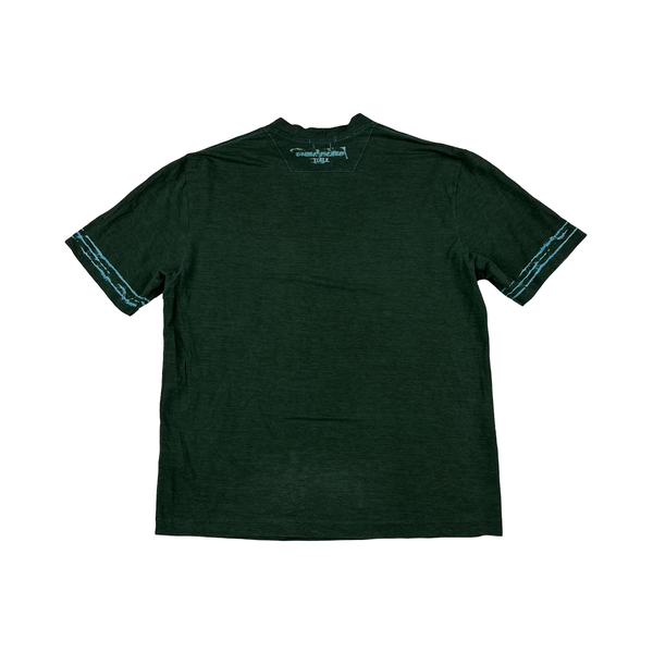 Stone Island Early 2000's Green Blue Motion Spellout Cotton T Shirt - Large