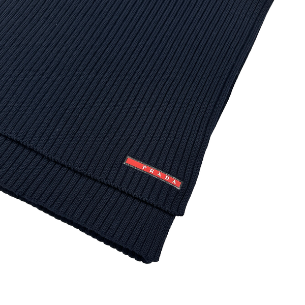 Prada Tab Navy Wool Scarf