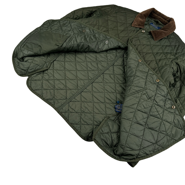 Ralph Lauren Green Quilted Corduroy Collared Shooting Jacket - Large
