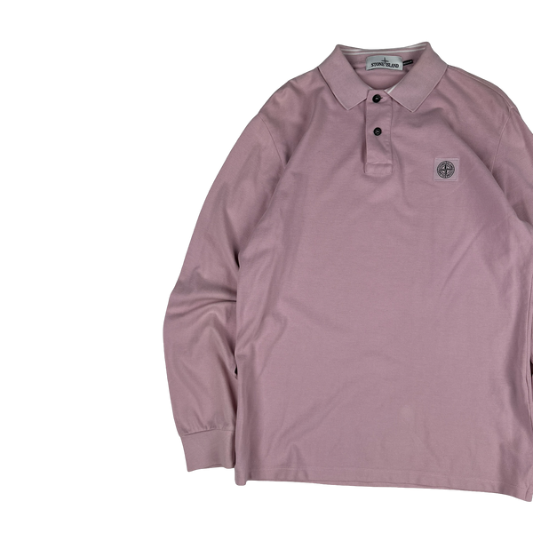 Stone Island Pink Cotton Long Sleeve Polo Shirt - Medium