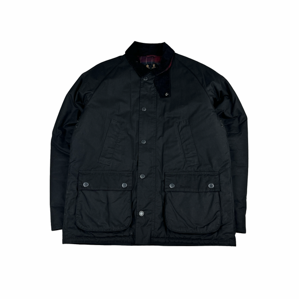 Barbour Black Cotton Wax Quilted Leather Jacket - Large