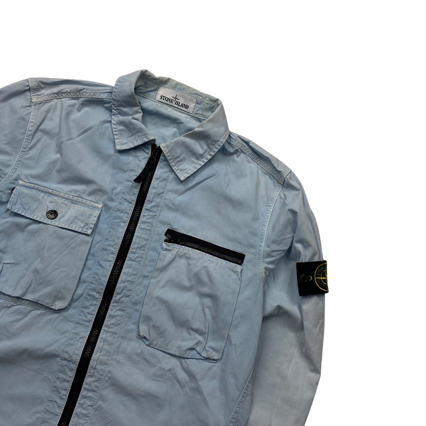 Stone Island 2017 Light Blue Cotton Zipped Overshirt - Small