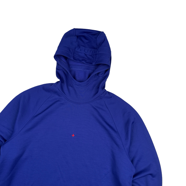 Stone Island Marina 2022 Electric Blue Spellout Pullover Hoodie - Large