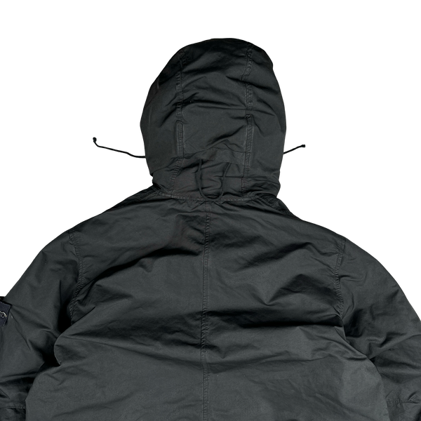 Stone Island 2007 Black David TC Dutch Liner Spellout Hood Long Parka Jacket - XXL