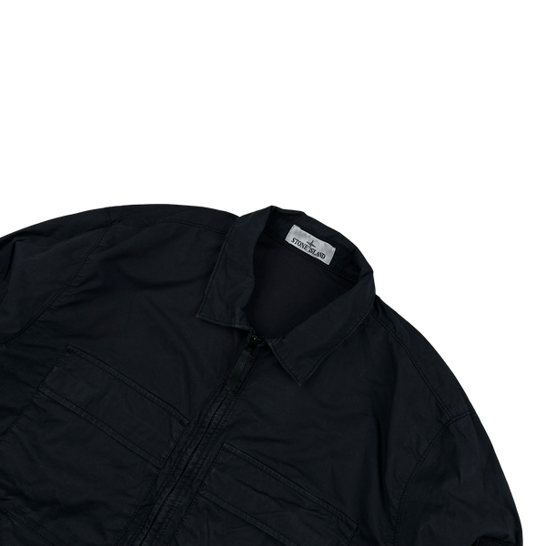 Stone Island 2023 Black Supima Cotton Twill Zipped Overshirt - XL