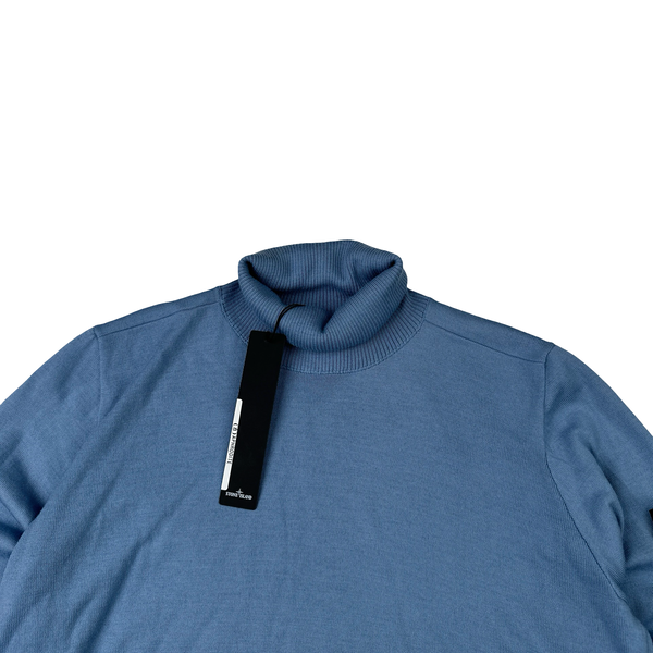 Stone Island 2022 Blue Roll Neck Knit Jumper - Large