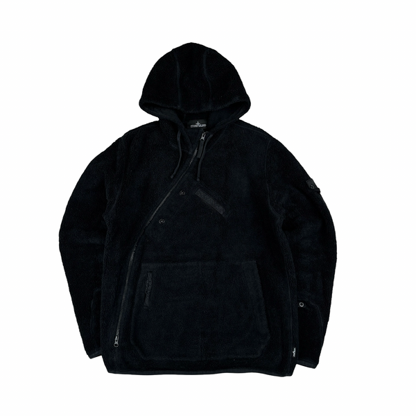 Stone Island 2017 Black Teddy Fleece Shadow Project Hoodie - Large
