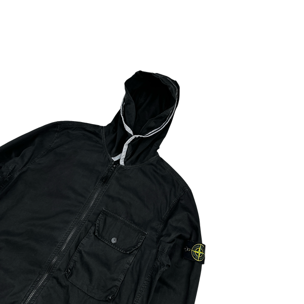Stone Island 2021 Black Brushed Cotton Hooded Jacket - Medium