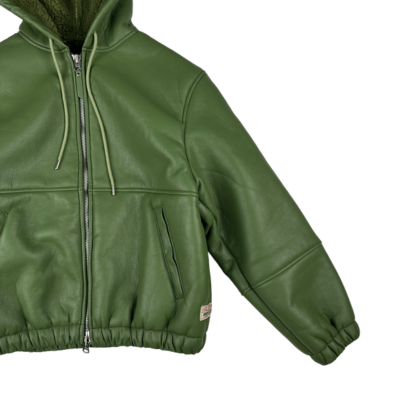 Stussy Leather Sherling Lined Green Work Jacket - Small