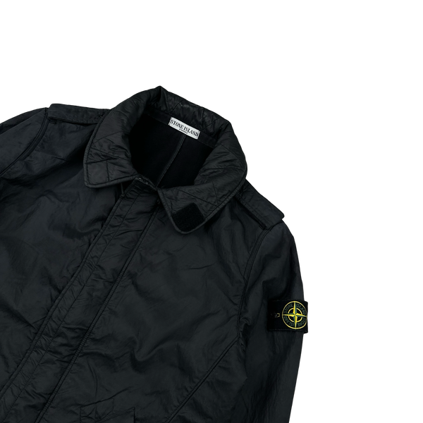 Stone Island 2010 Black Heavyweight Wool Lined Trench Coat - Medium