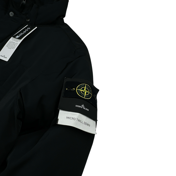 Stone Island 2022 Black Micro Twill Down Long Padded Jacket - Large