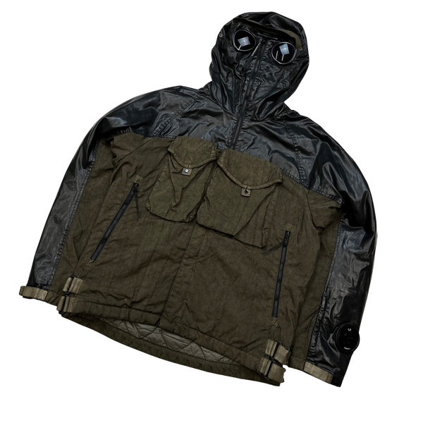 CP Company Brown Quilted Lined Goretex Paneled Goggle Jacket - Medium
