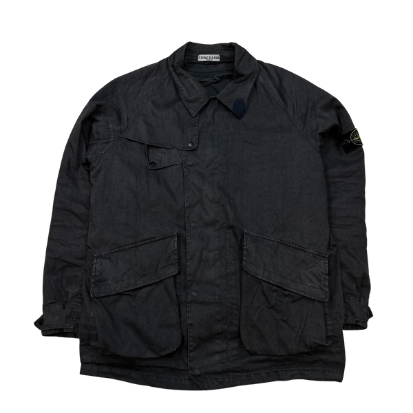 Stone Island 2003 Black Spalmatura Trench Coat Quilted Lined Jacket ...