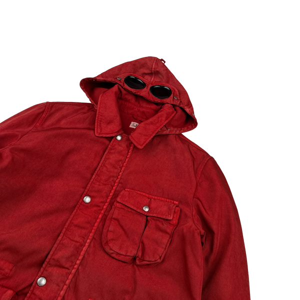 CP Company Red Frosted Nylon Quilted Goggle Jacket - XL