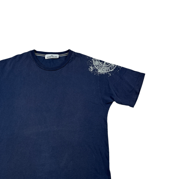 Stone Island 2017 Navy Arm Compass Graphic Logo T Shirt - Medium