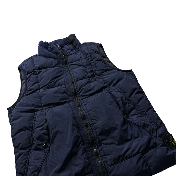 Stone Island 2018 Navy Garment Dyed Crinkle Reps Down Filled Gilet Jacket - Large