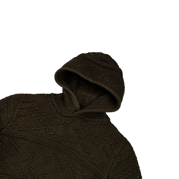 Stone Island 2009 Khaki Cotton Detailed Knit Pullover Hoodie - Small