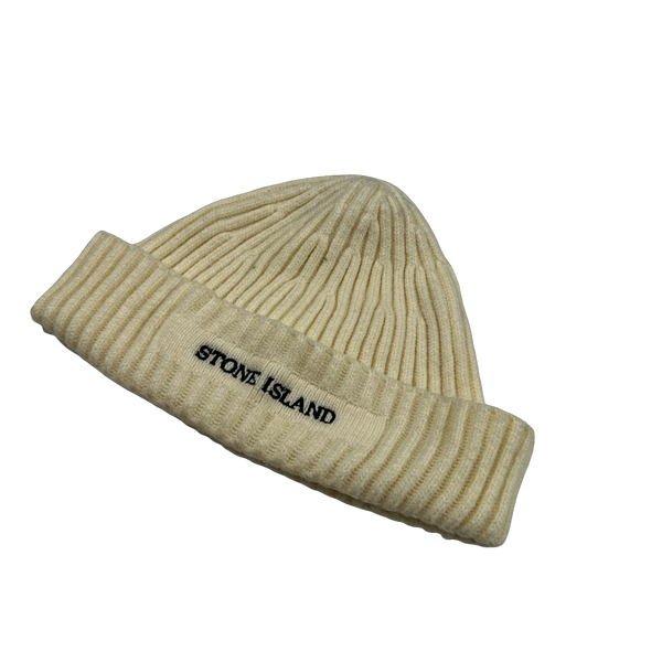 Stone Island 2005 Cream Wool Spellout Beanie