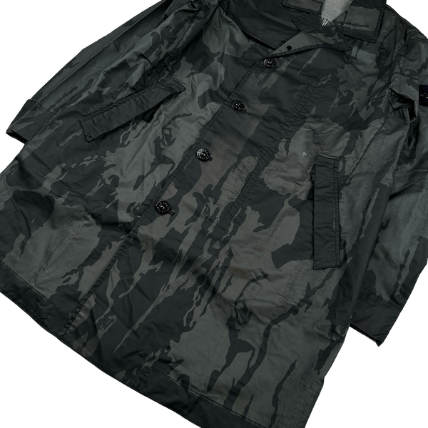 Stone Island 2015 Reverse Colour Process Flowing Camo Raso Gommato Trench Coat - Medium