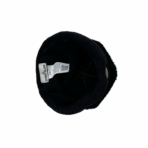 Stone Island Black Cotton Blend Teddy Fleece Beanie Hat