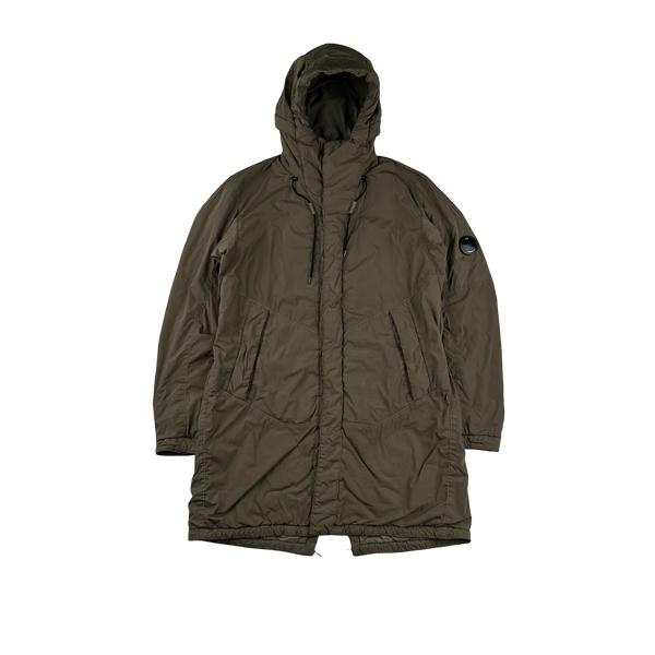 CP Company Brown Nycra Quilted Fishtail Parka Jacket - Medium
