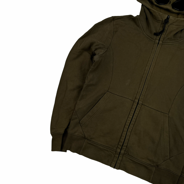 CP Company Khaki Goggle Cotton Zip Up Hoodie - Medium