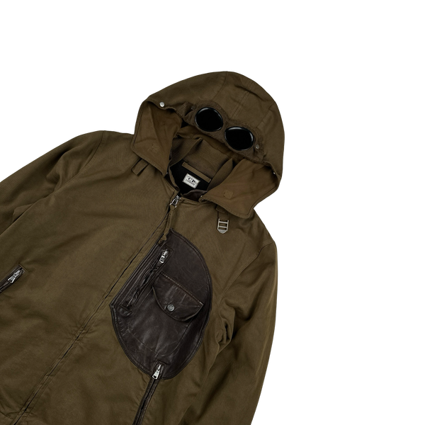 CP Company 2005 Brown Leather Detailed Goggle Jacket - Medium