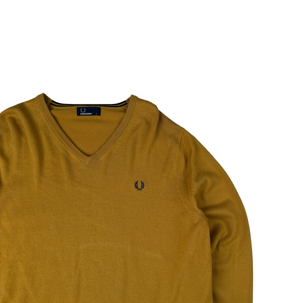 Fred Perry Mustard V Neck Knit - Large