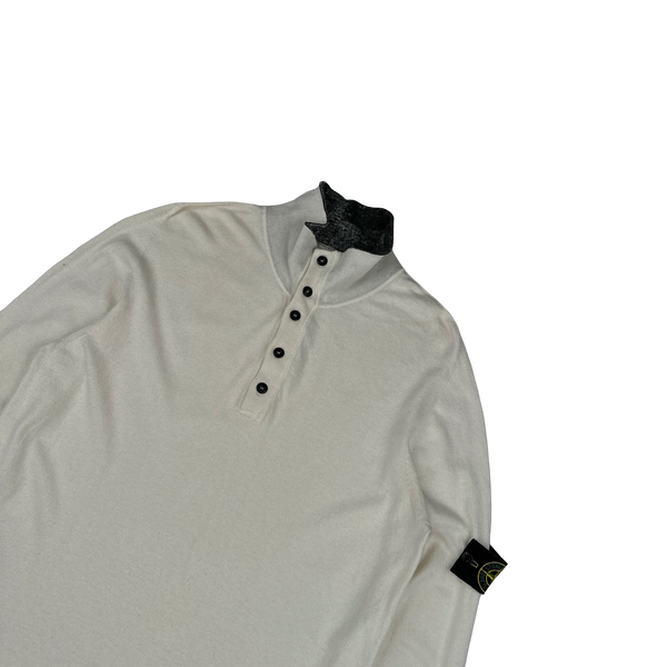 Stone Island 2008 White Cotton Buttoned High Neck Pullover - XXL