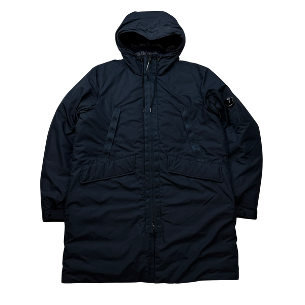 CP Company Navy Micro M Down Filled Lens Viewer Long Parka Jacket - XL