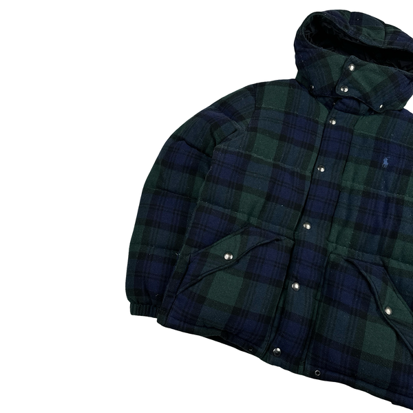 Ralph Lauren Green Nova Check Down Filled Hooded Puffer Jacket - Small