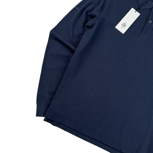 CP Company Navy Longsleeve Cotton Spellout Polo Shirt - Medium