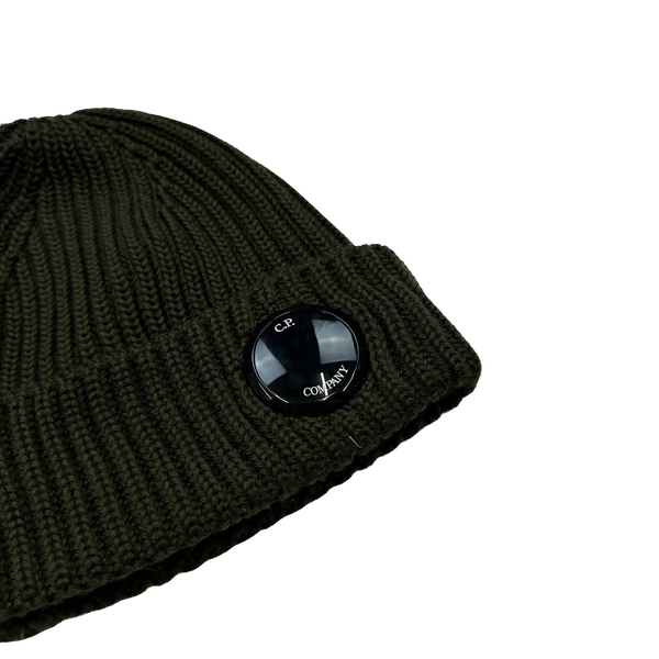 CP Company Khaki Ribbed Wool Lens Viewer Beanie