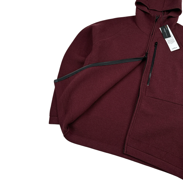 Stone Island 2025 Burgundy Stretch RWS Wool Knit Zipped Jumper - Large