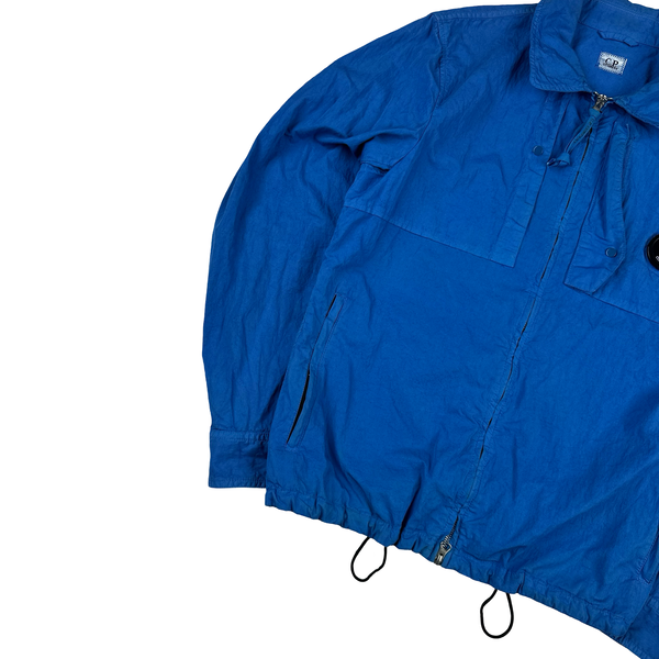 CP Company Blue Zipped Cotton Chest Lens View Overshirt - Medium