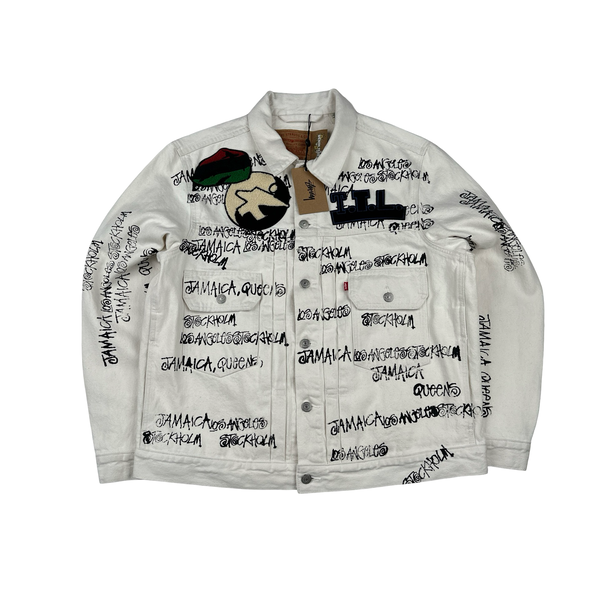 Stussy X Levi X Denim Tears Spellout Design White Denim Jacket - Medium - Large